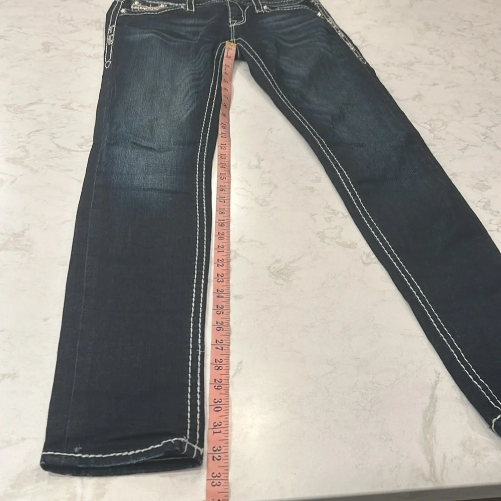 Rock Revival Karla Skinny Jean 27 Embellished Bling Low Rise Dark Wash - Picture 14 of 16
